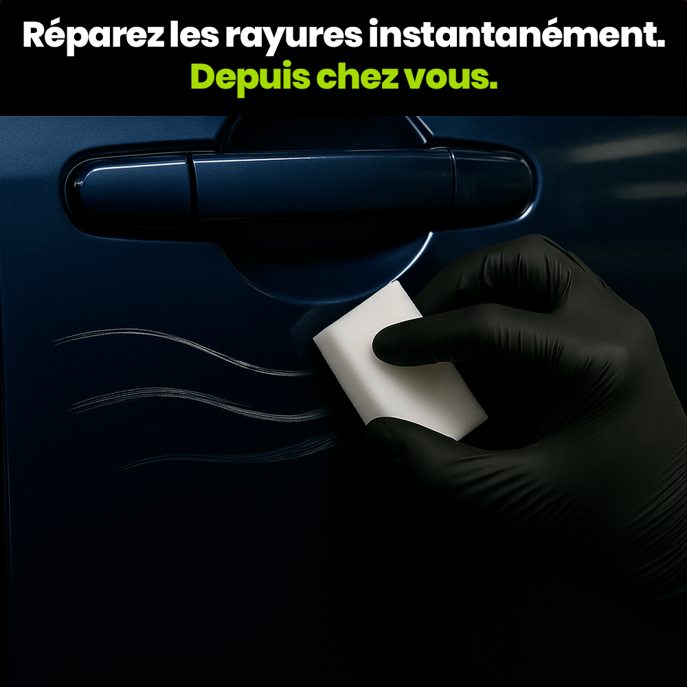 Application de l’Efface Rayures Optimo™ PRO sur portière de voiture – le produit élimine les éraflures et micro-rayures facilement, sans outils ni expertise, directement à domicile.